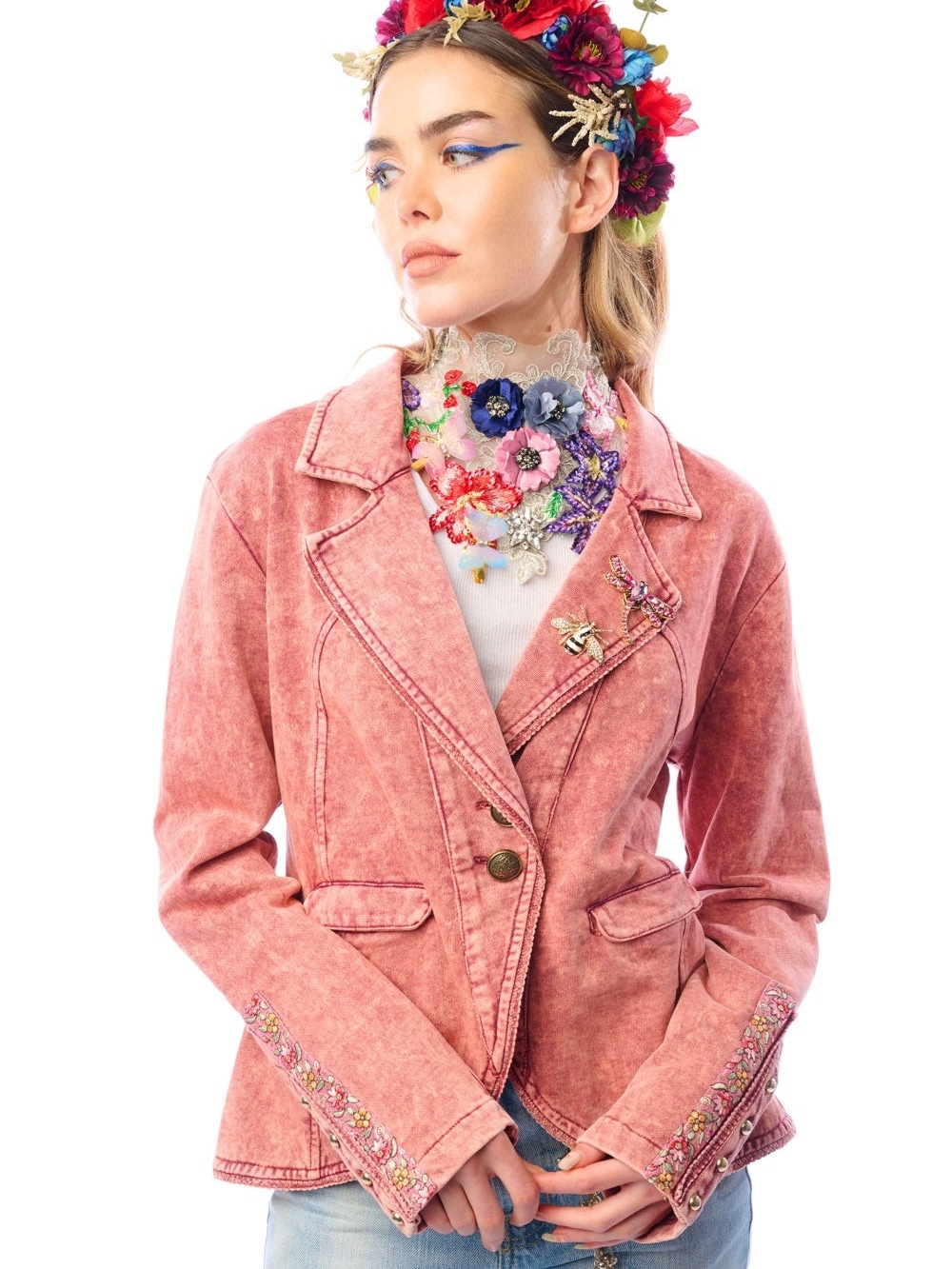 Aratta Colonel Jacket Washed Mauve Embroidered Blazer Jacket